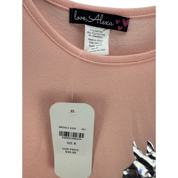 Love Alexa Pink Sequin Horse Cold Shoulder Top Size M Girl's Shirt Casual - Picture 2 of 8